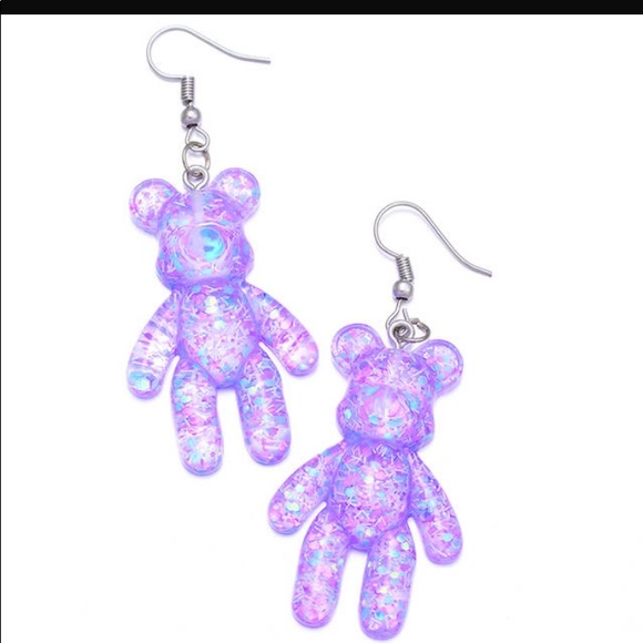 🐻 Purple Blue Sequin Toy2R Qee Bear Resin Earring - Picture 1 of 3